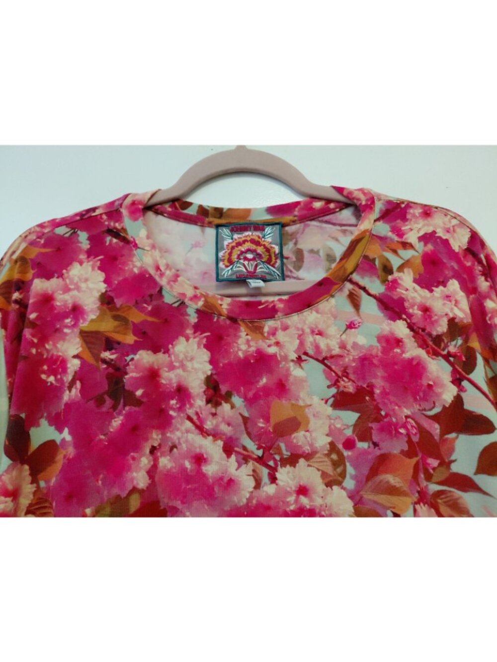 Johnny Was Hunny Bamboo Short Sleeve Tee Shirt Oversized Floral Fuschia Green XL - Picture 3 of 6